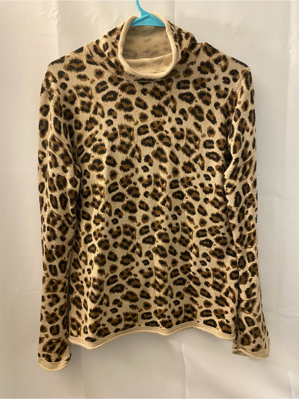 Tracy M Leopard Cowl Neck Sweater in tan, brown, black